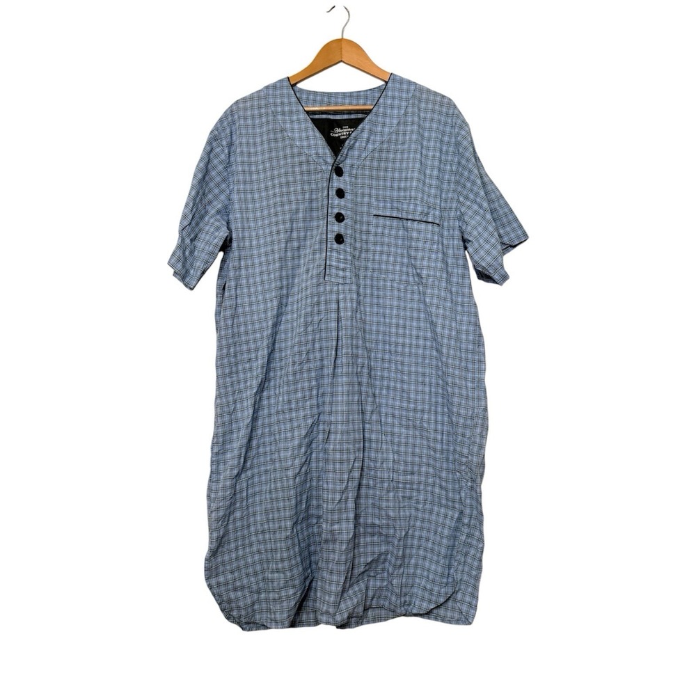 Vermont Country Store Men's Blue Madras Plaid Cotton Nightshirt Cotton Large
